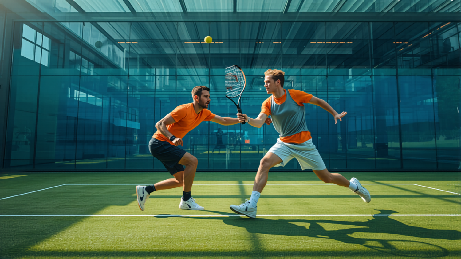 Padelspelers in actie op een indoor padelbaan